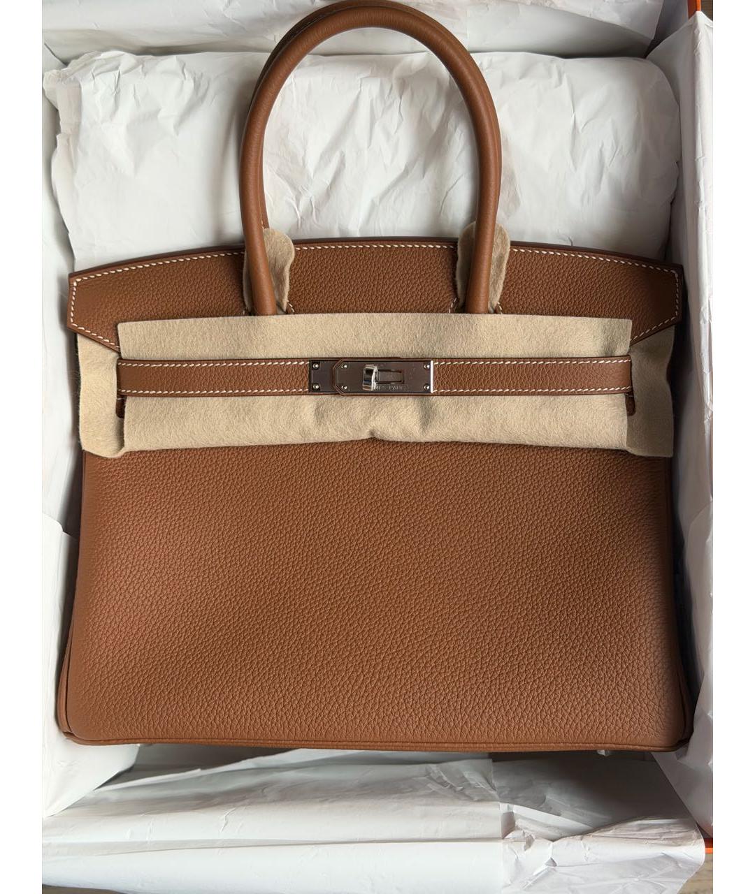 HERMES Коричневая кожаная сумка с короткими ручками, фото 5