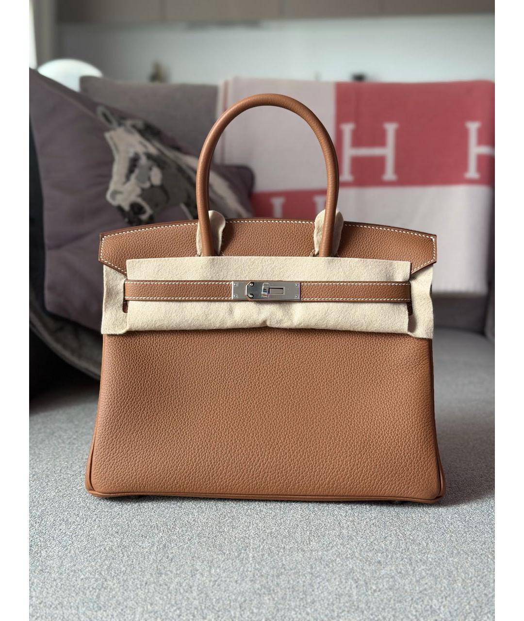 HERMES Коричневая кожаная сумка с короткими ручками, фото 6