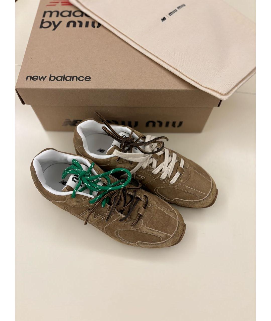 MIU MIU Бежевые замшевые кеды, фото 8