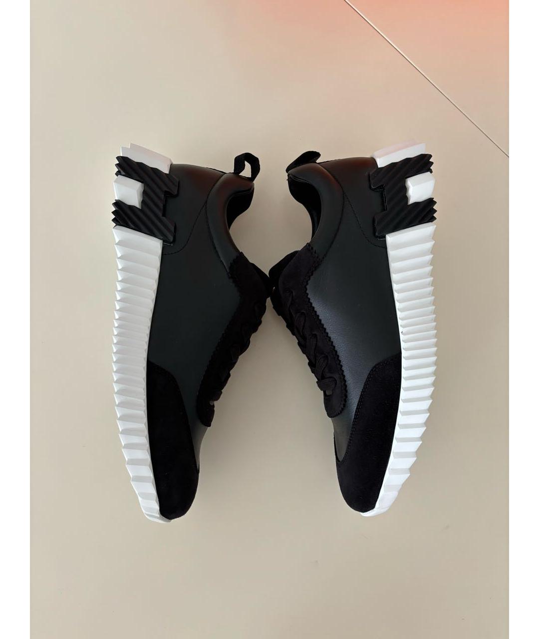 HERMES Черные кожаные кроссовки, фото 4