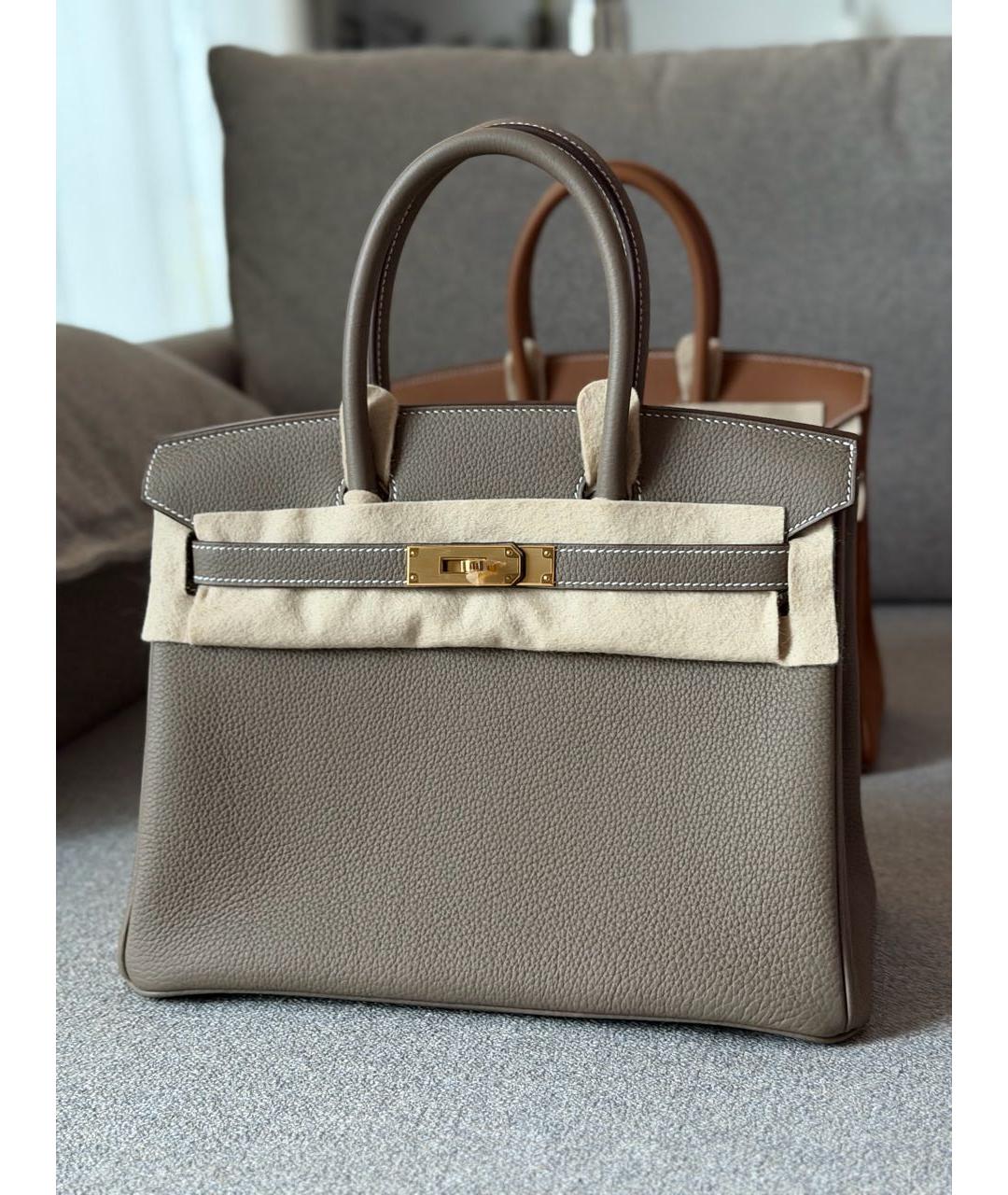 HERMES Серая кожаная сумка с короткими ручками, фото 4