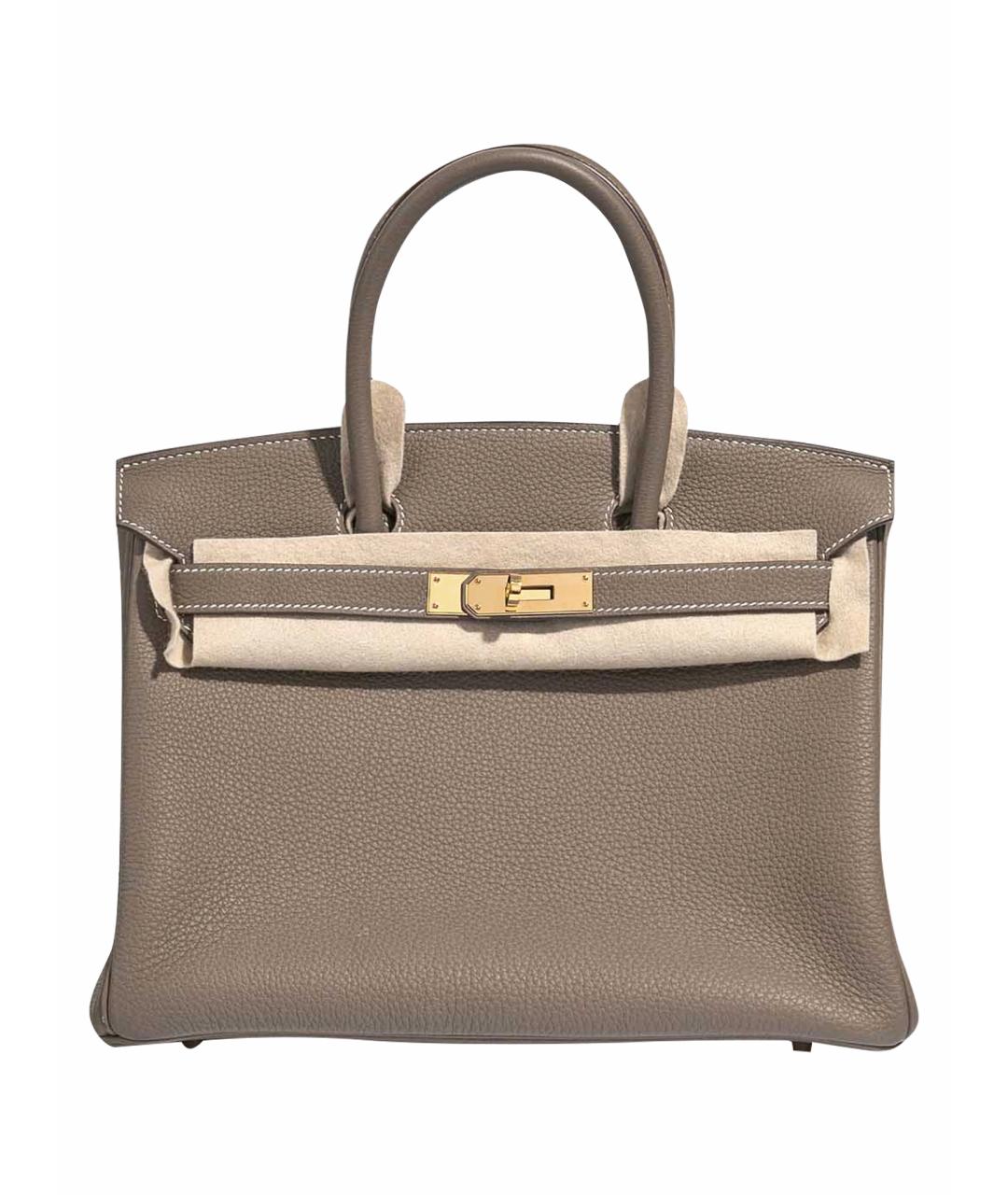 HERMES Серая кожаная сумка с короткими ручками, фото 1