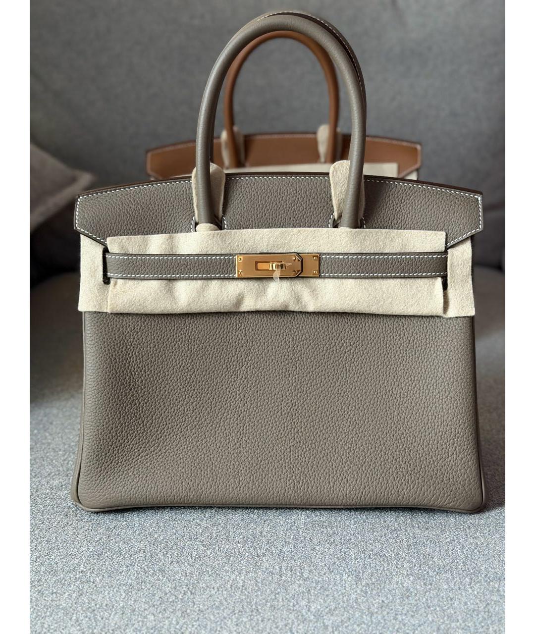 HERMES Серая кожаная сумка с короткими ручками, фото 2