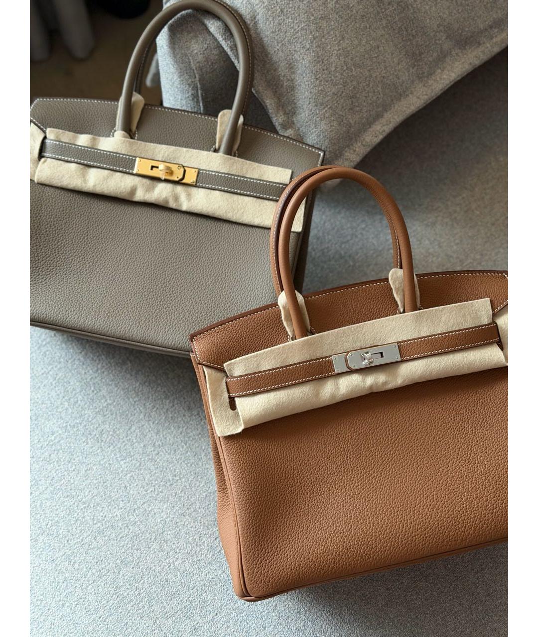 HERMES Серая кожаная сумка с короткими ручками, фото 6