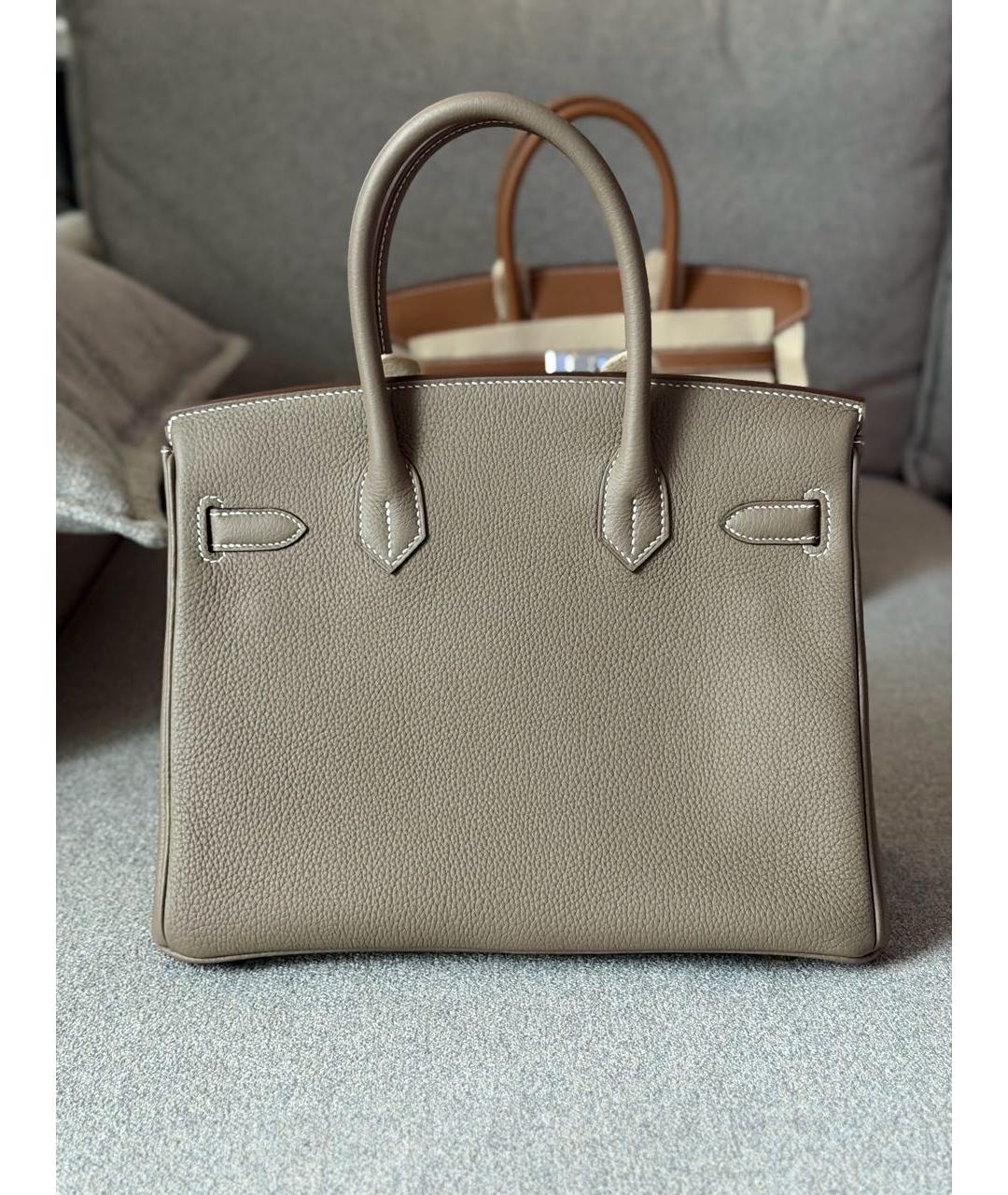 HERMES Серая кожаная сумка с короткими ручками, фото 5