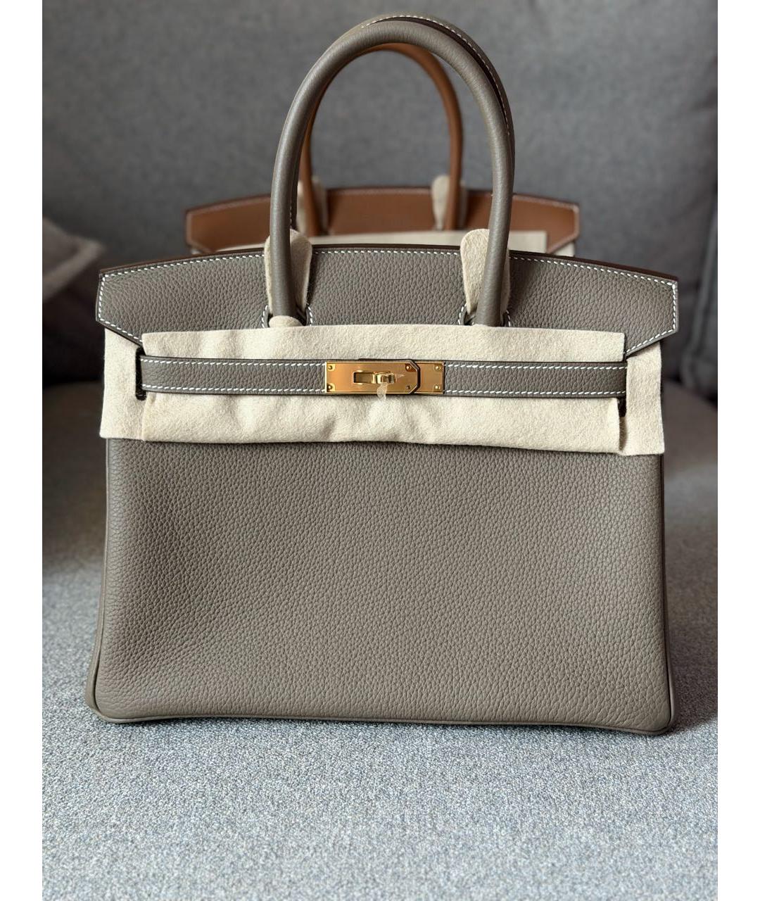 HERMES Серая кожаная сумка с короткими ручками, фото 7