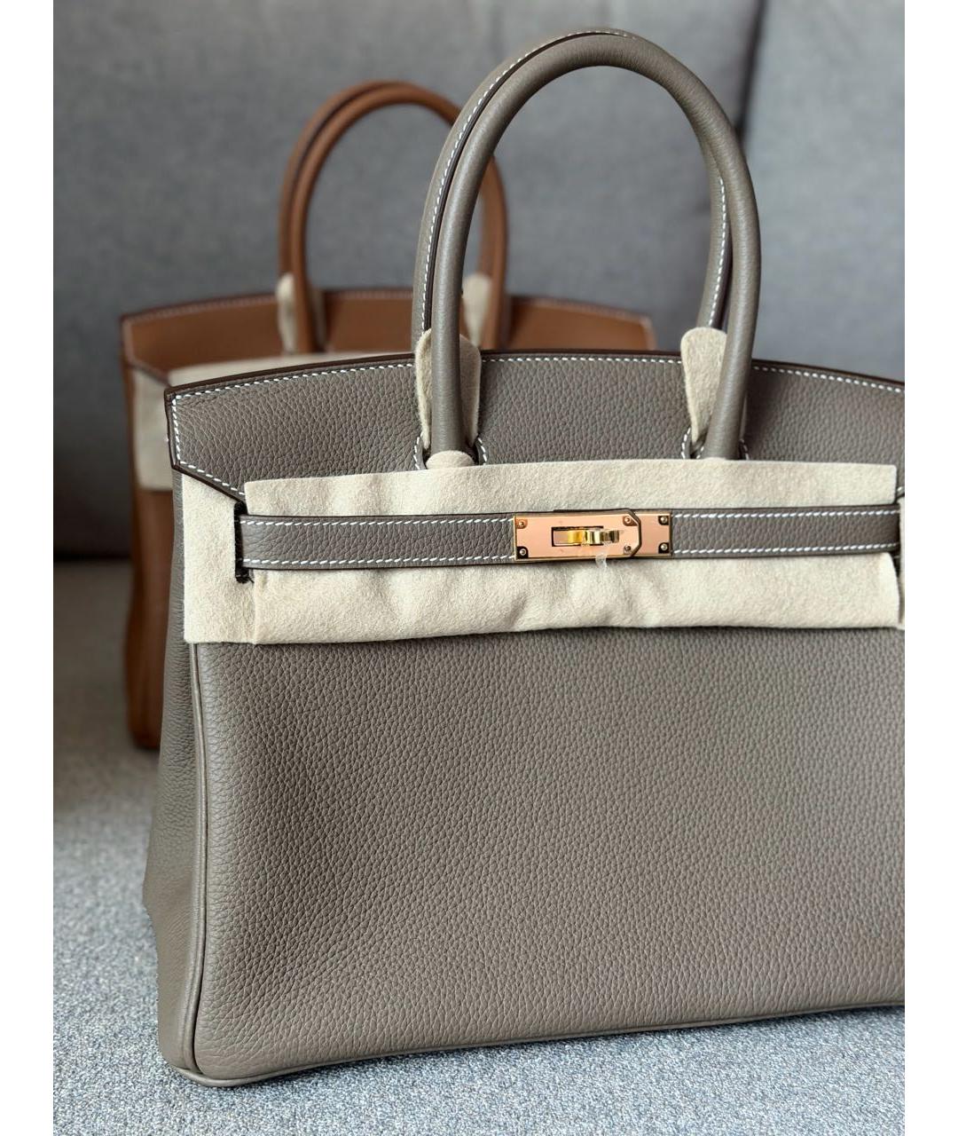 HERMES Серая кожаная сумка с короткими ручками, фото 3