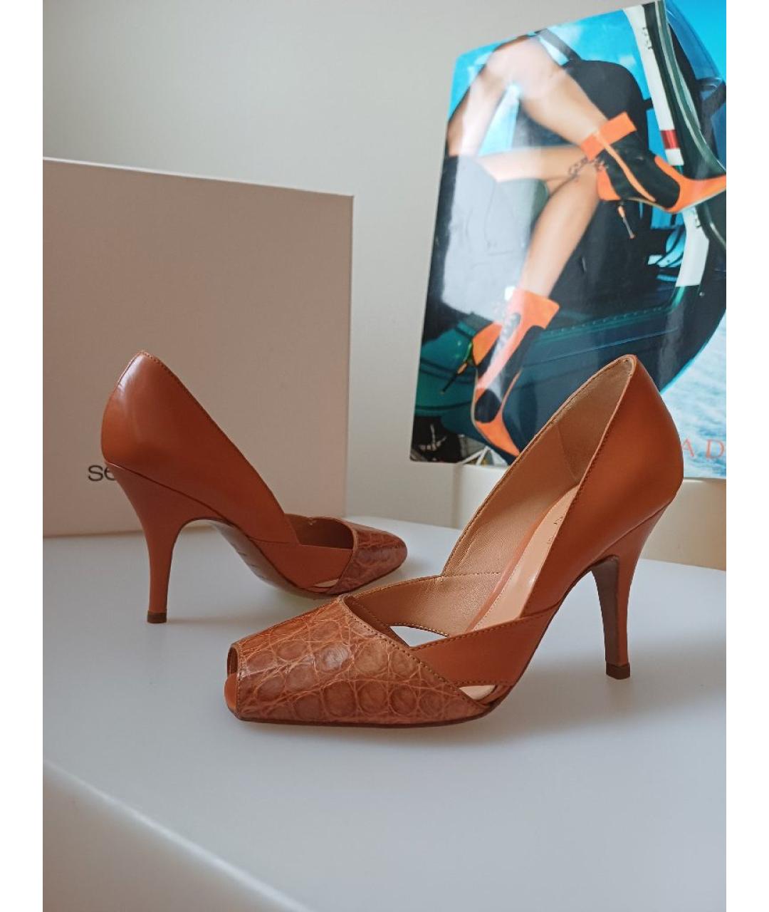 SERGIO ROSSI Оранжевое кожаные туфли, фото 6