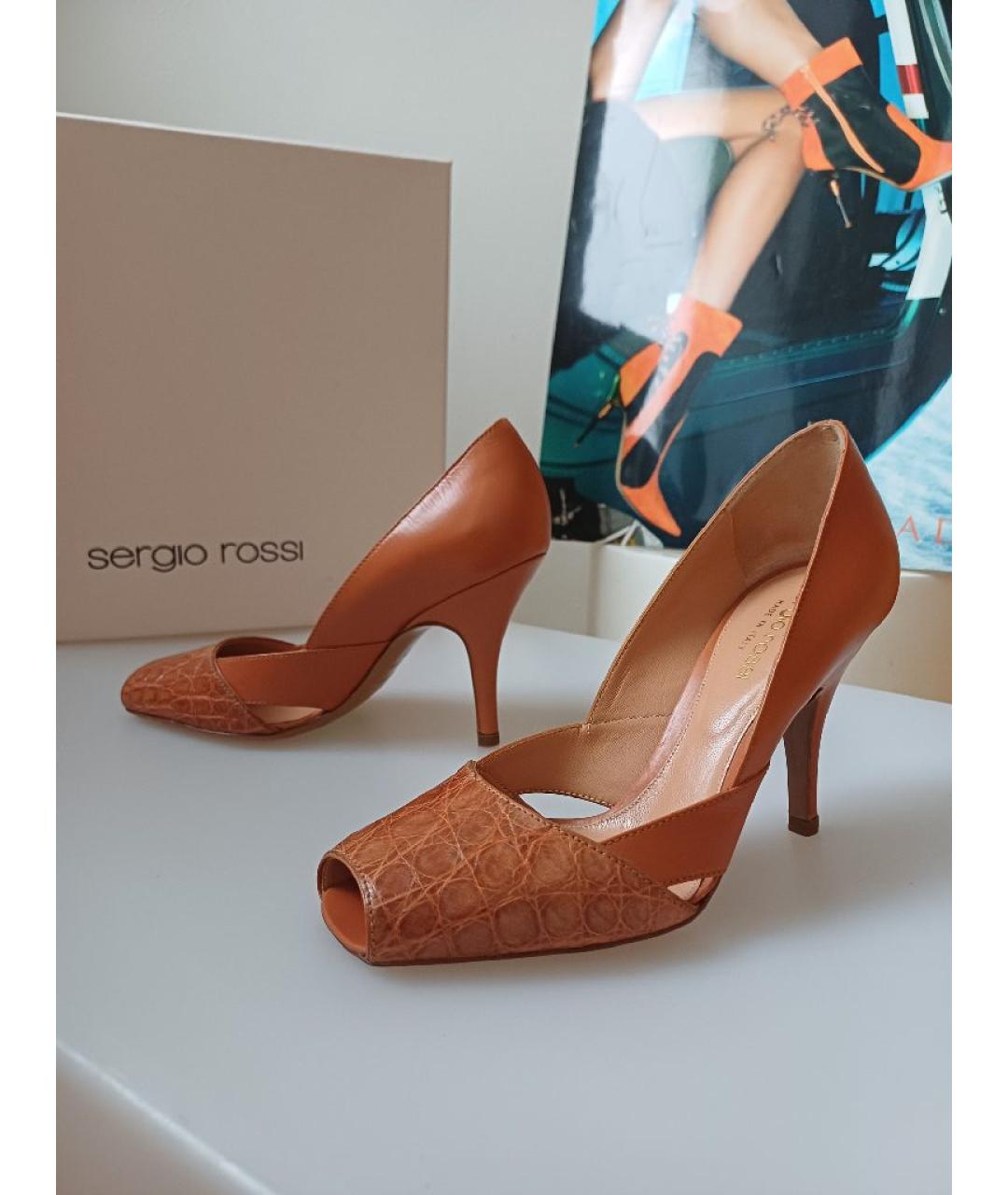 SERGIO ROSSI Оранжевое кожаные туфли, фото 4