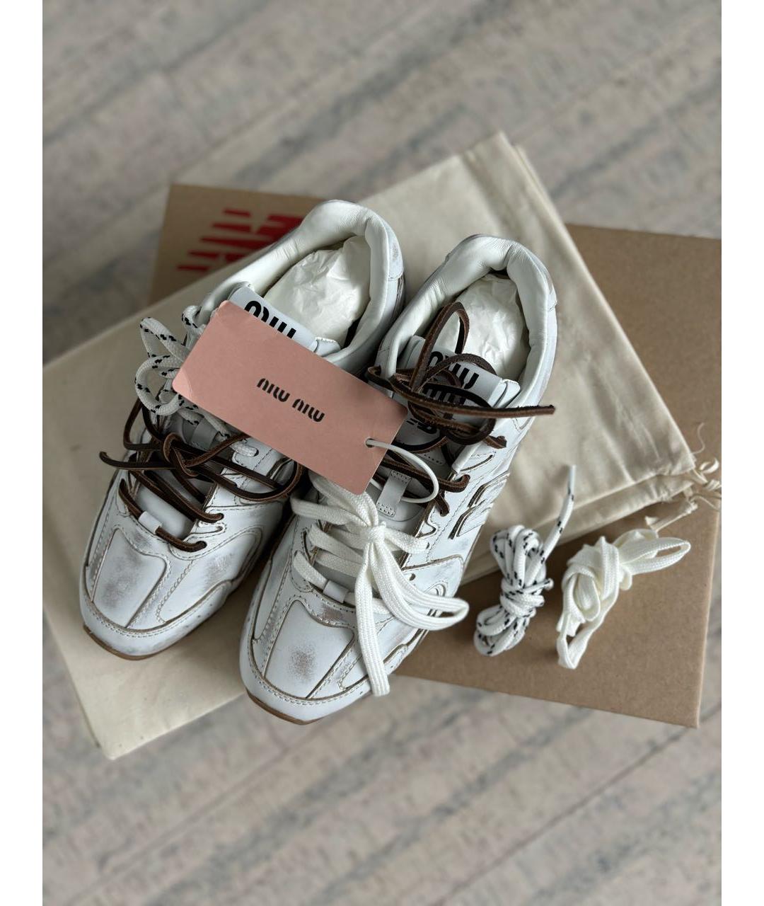 MIU MIU Белые кожаные кеды, фото 8