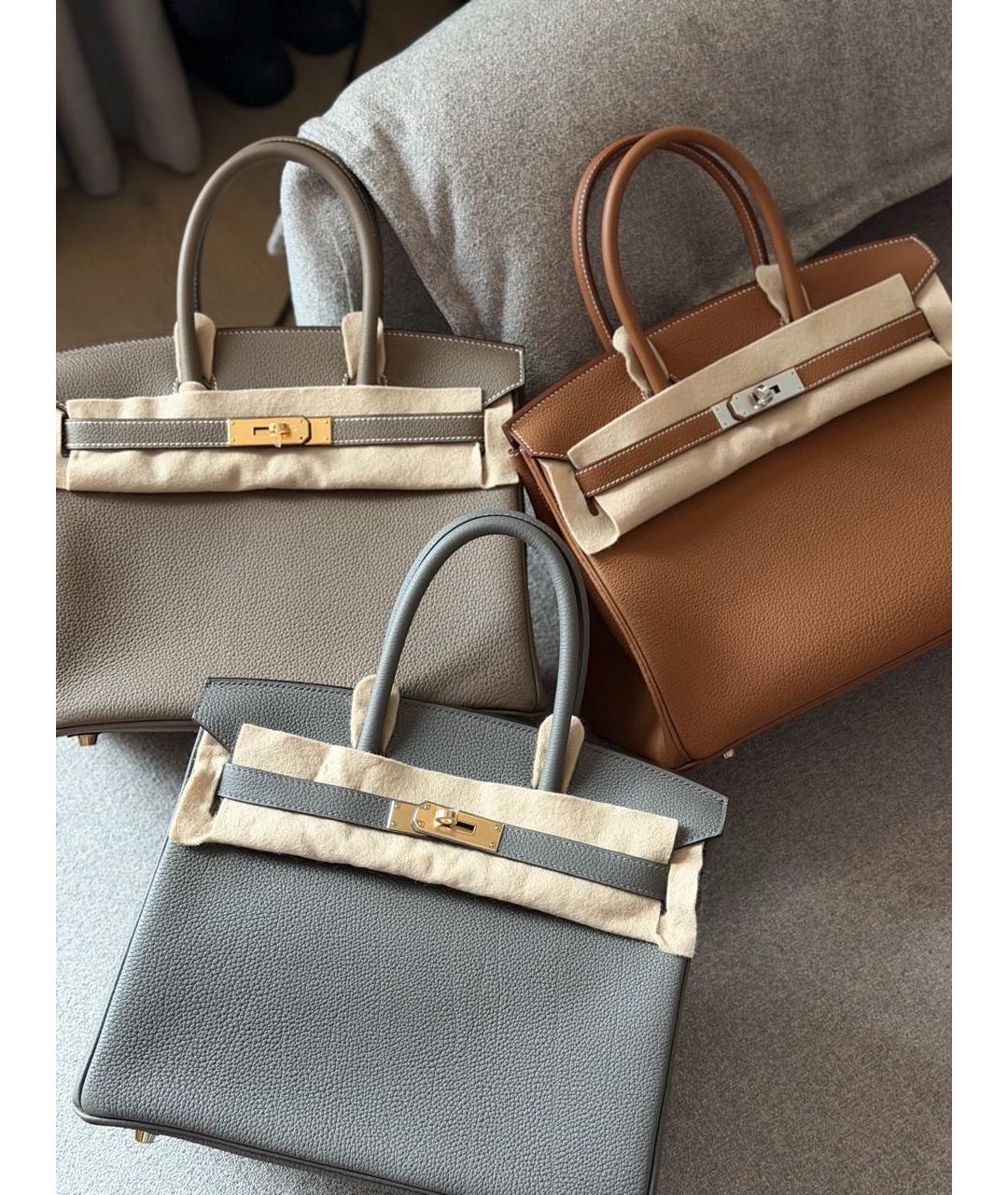 HERMES Серая кожаная сумка с короткими ручками, фото 7