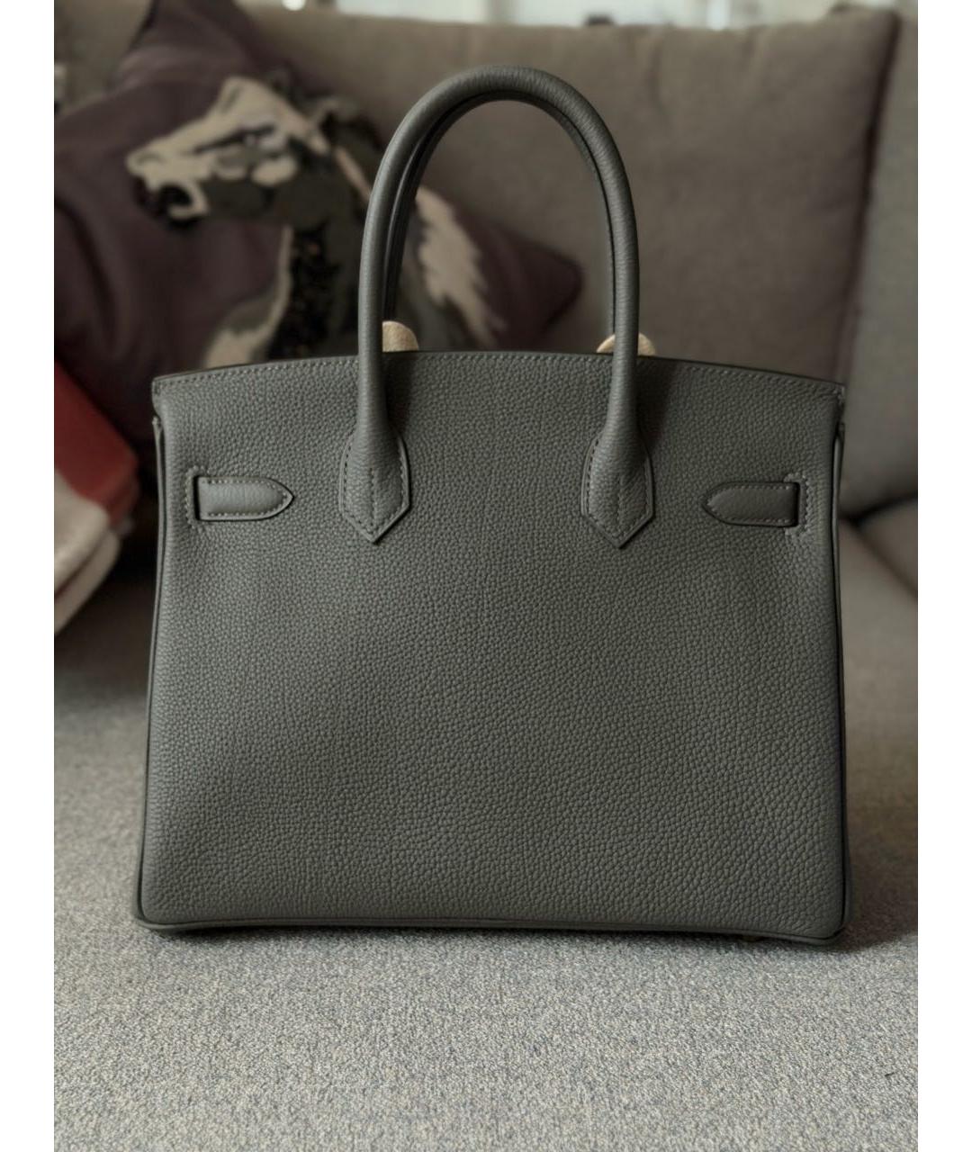 HERMES Серая кожаная сумка с короткими ручками, фото 2