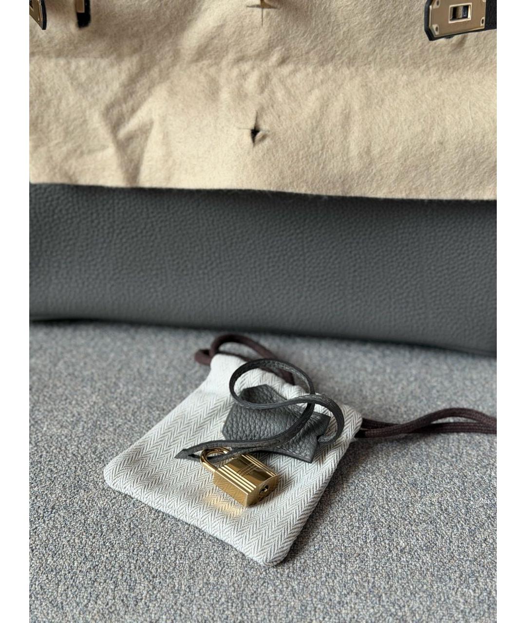 HERMES Серая кожаная сумка с короткими ручками, фото 4