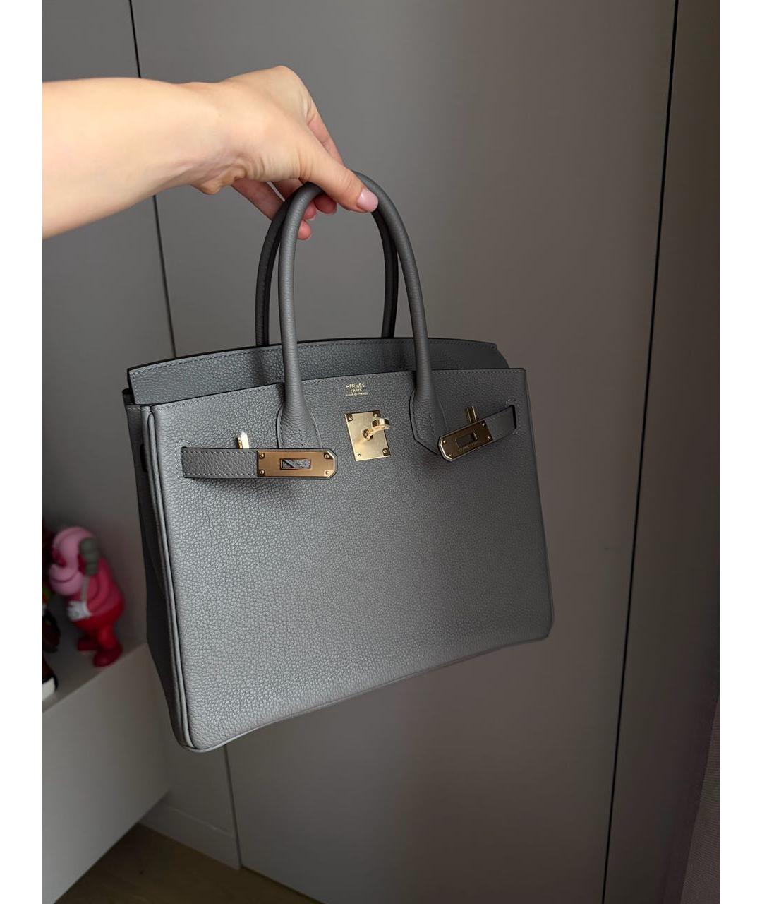 HERMES Серая кожаная сумка с короткими ручками, фото 6