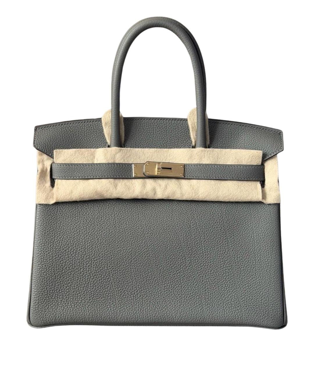 HERMES Серая кожаная сумка с короткими ручками, фото 1