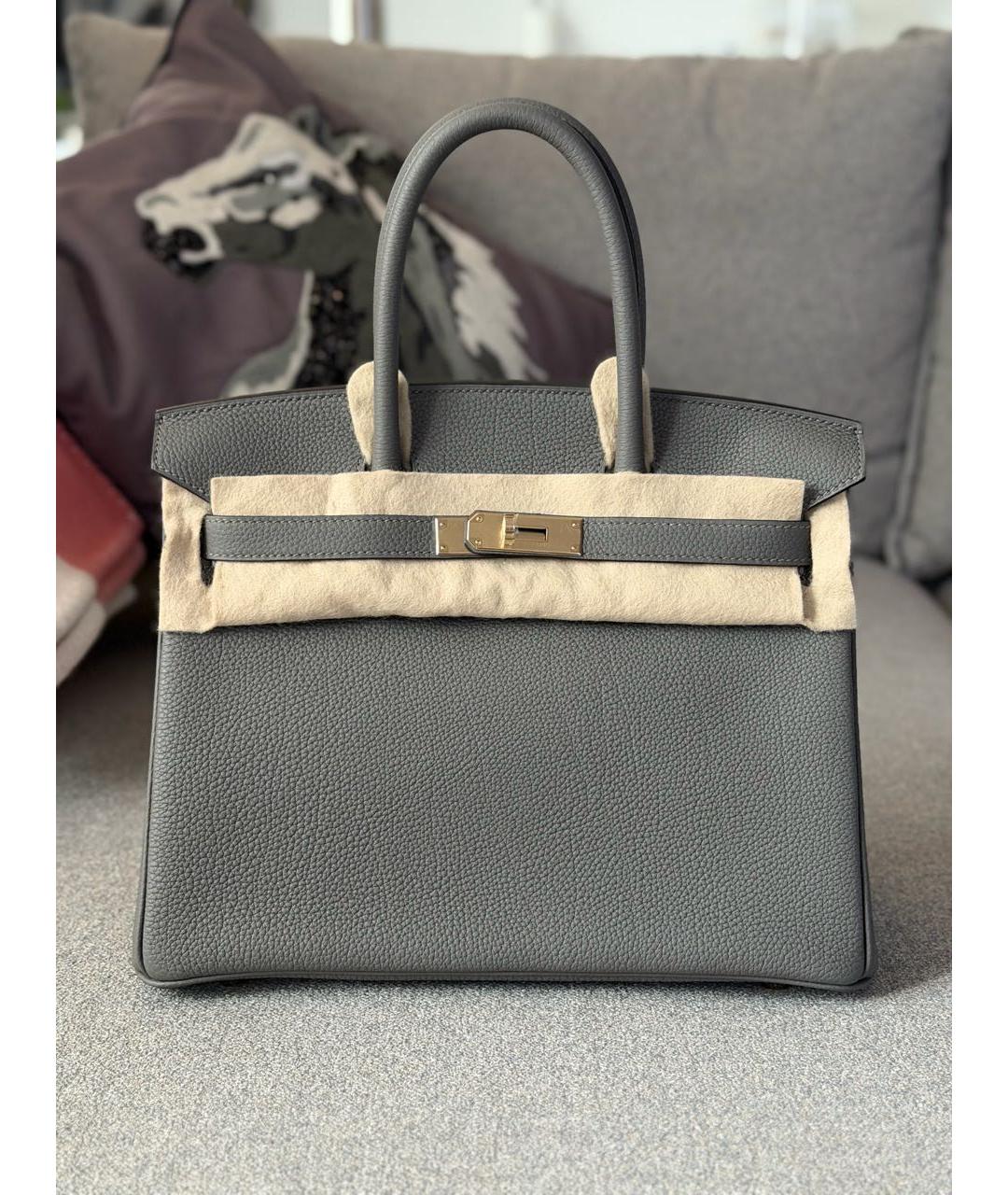 HERMES Серая кожаная сумка с короткими ручками, фото 8