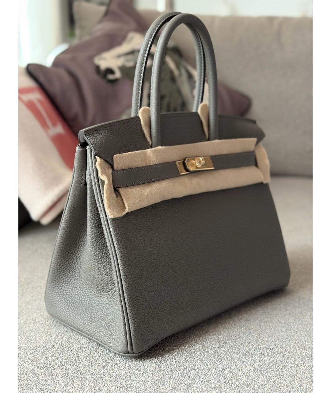 HERMES Серая кожаная сумка с короткими ручками, фото 3