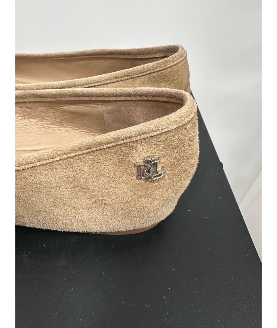 RALPH LAUREN Бежевые замшевые балетки, фото 8