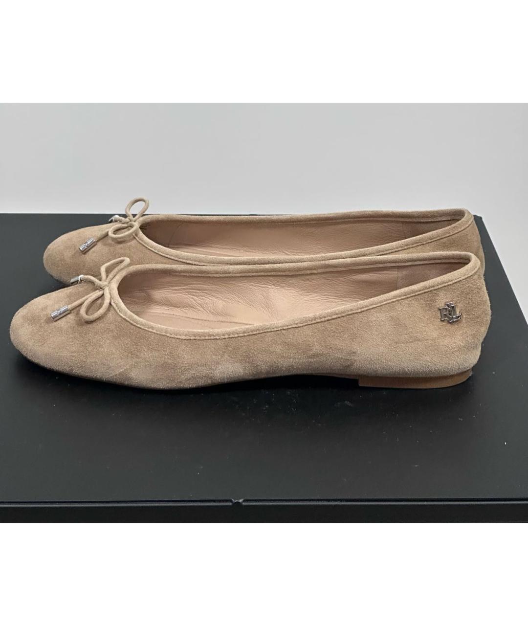 RALPH LAUREN Бежевые замшевые балетки, фото 9