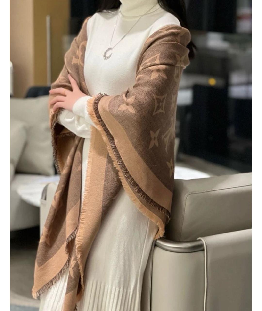 LOUIS VUITTON Бежевый кашемировый платок, фото 3