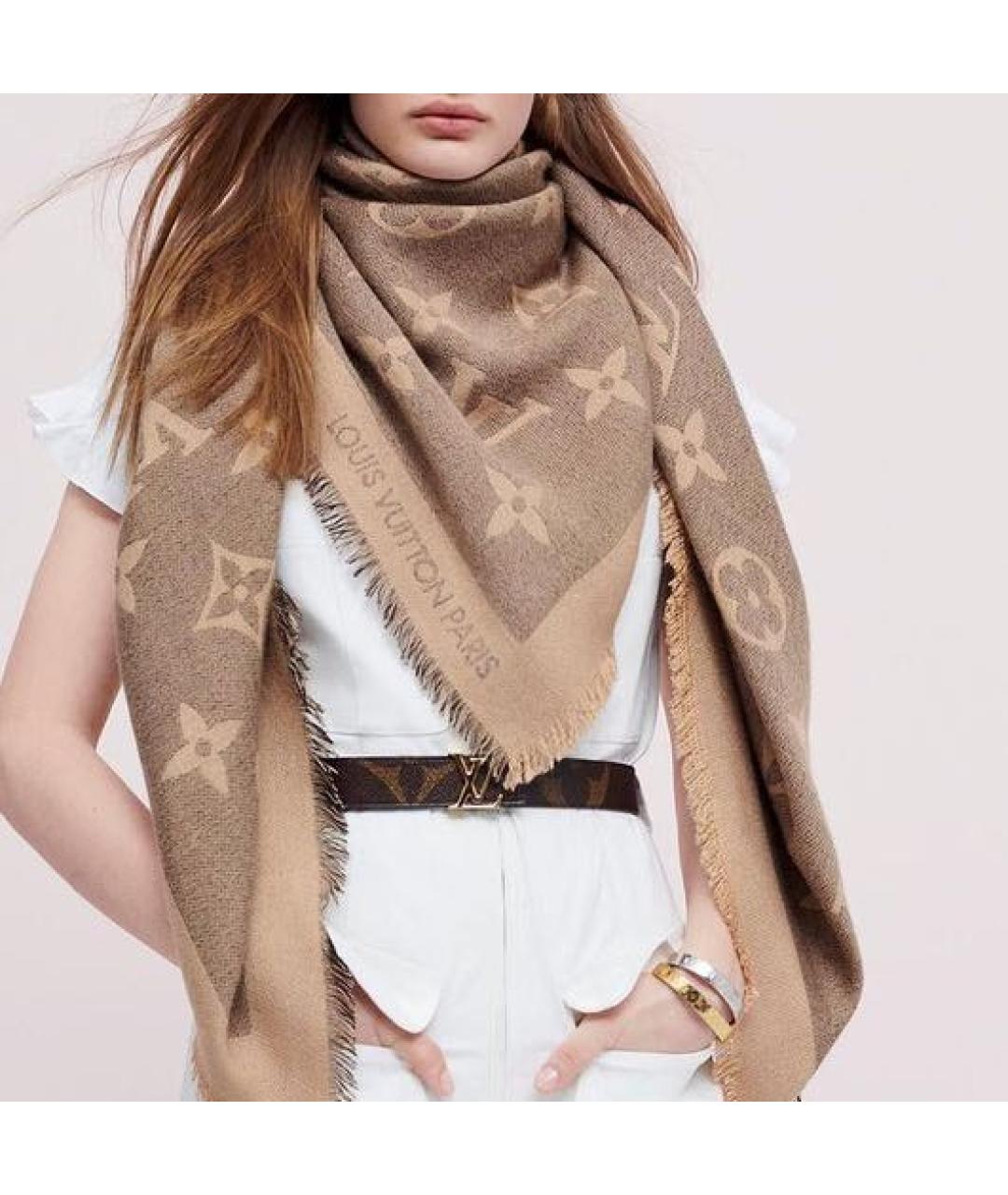 LOUIS VUITTON Бежевый кашемировый платок, фото 6