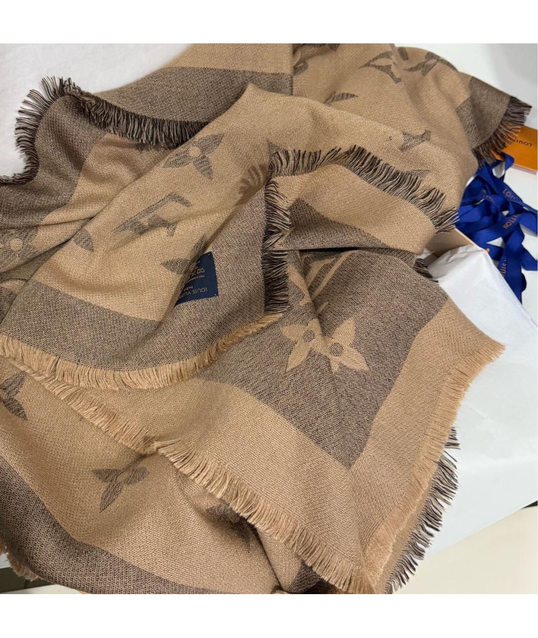 LOUIS VUITTON Бежевый кашемировый платок, фото 7