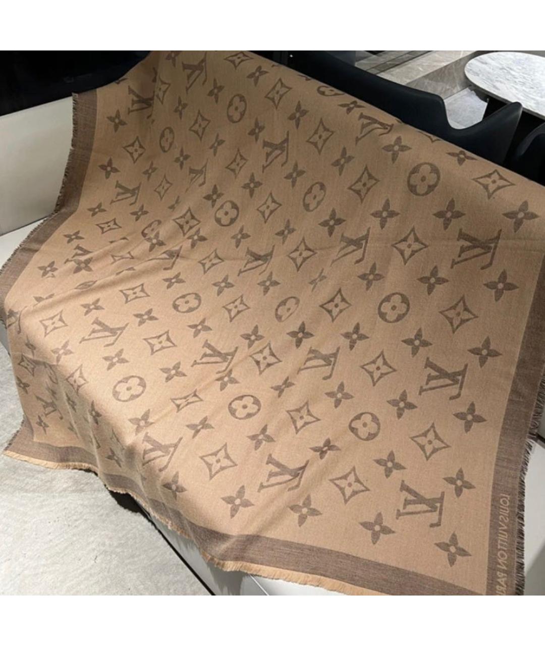 LOUIS VUITTON Бежевый кашемировый платок, фото 2