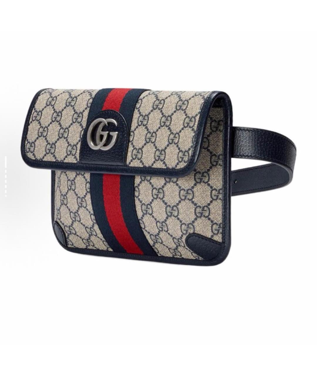 GUCCI Темно-синяя кожаная поясная сумка, фото 4