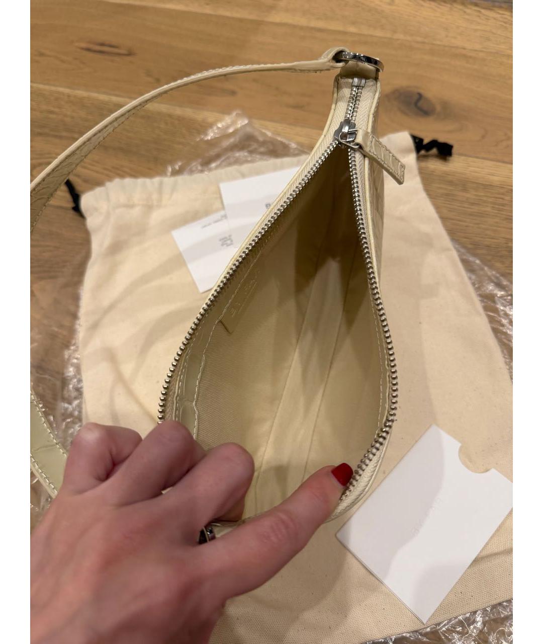 BY FAR Бежевая кожаная сумка через плечо, фото 8