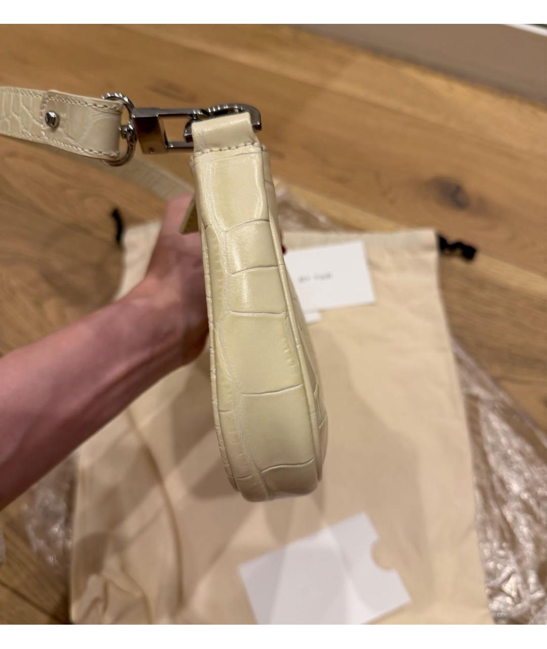 BY FAR Бежевая кожаная сумка через плечо, фото 7