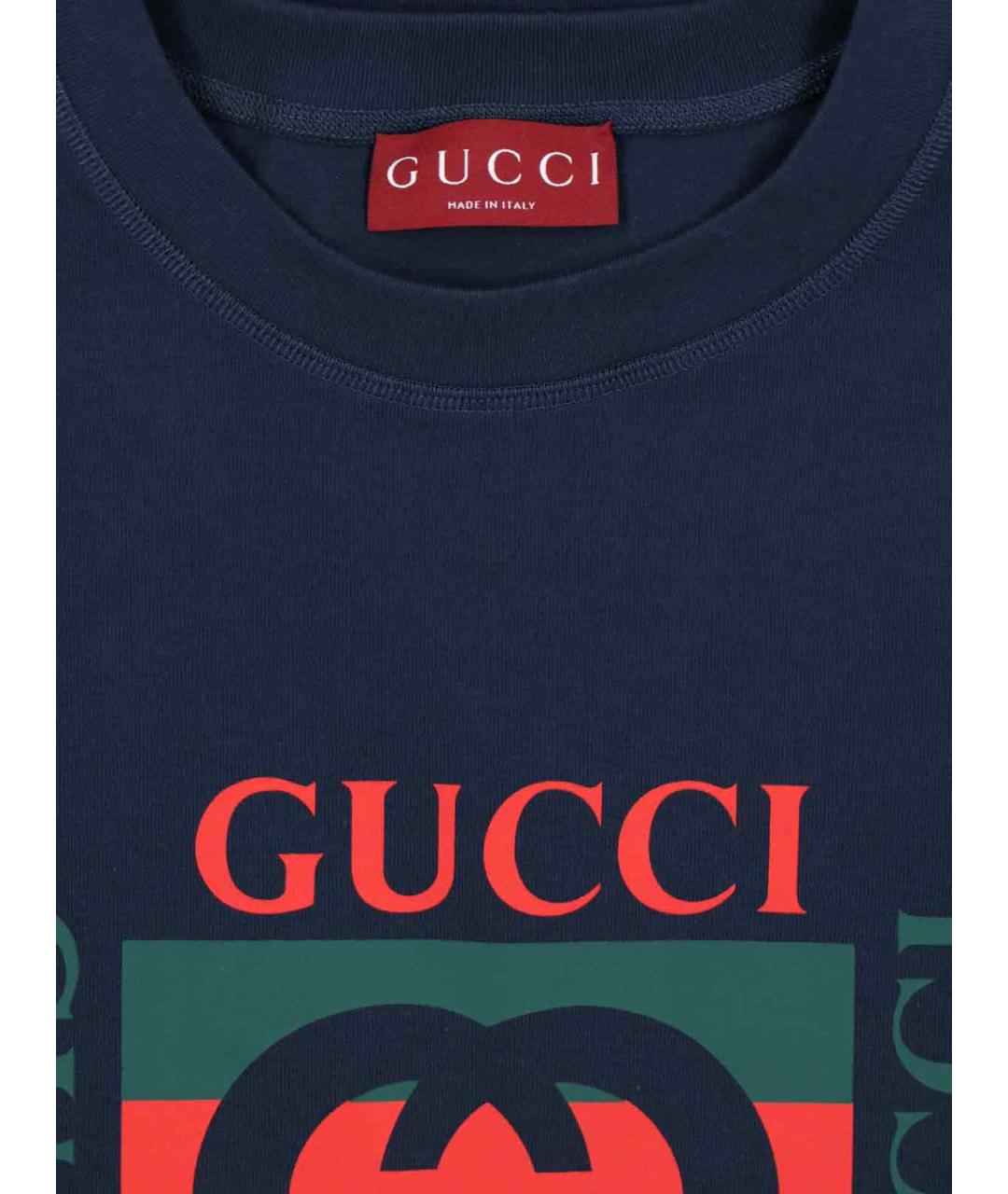 GUCCI Синяя хлопковая футболка, фото 3