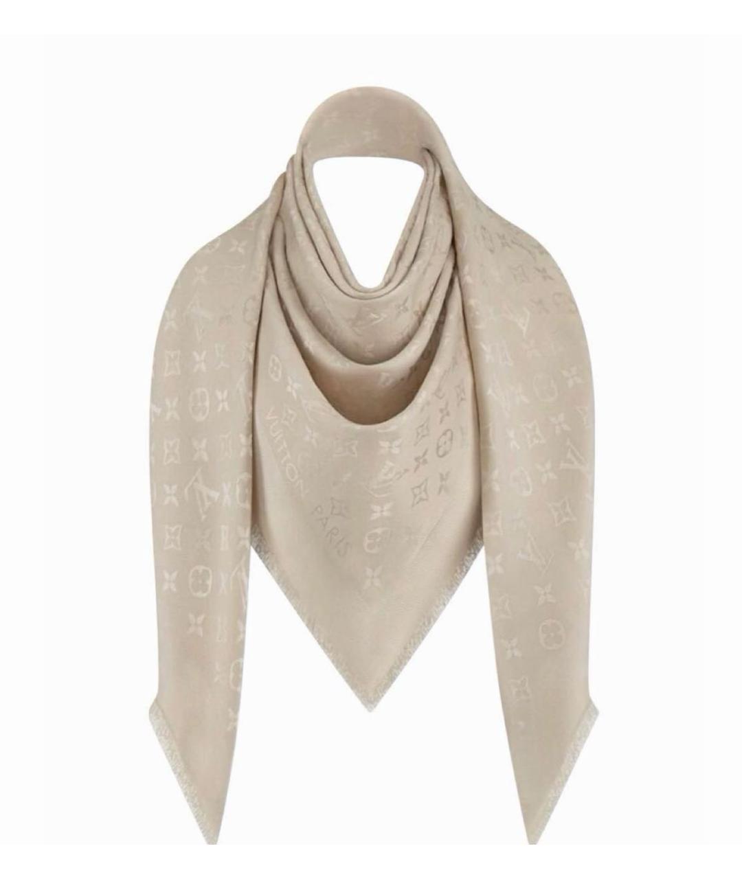 LOUIS VUITTON Бежевый шерстяной шарф, фото 6