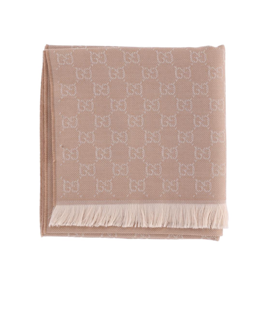 GUCCI Бежевый шерстяной шарф, фото 2