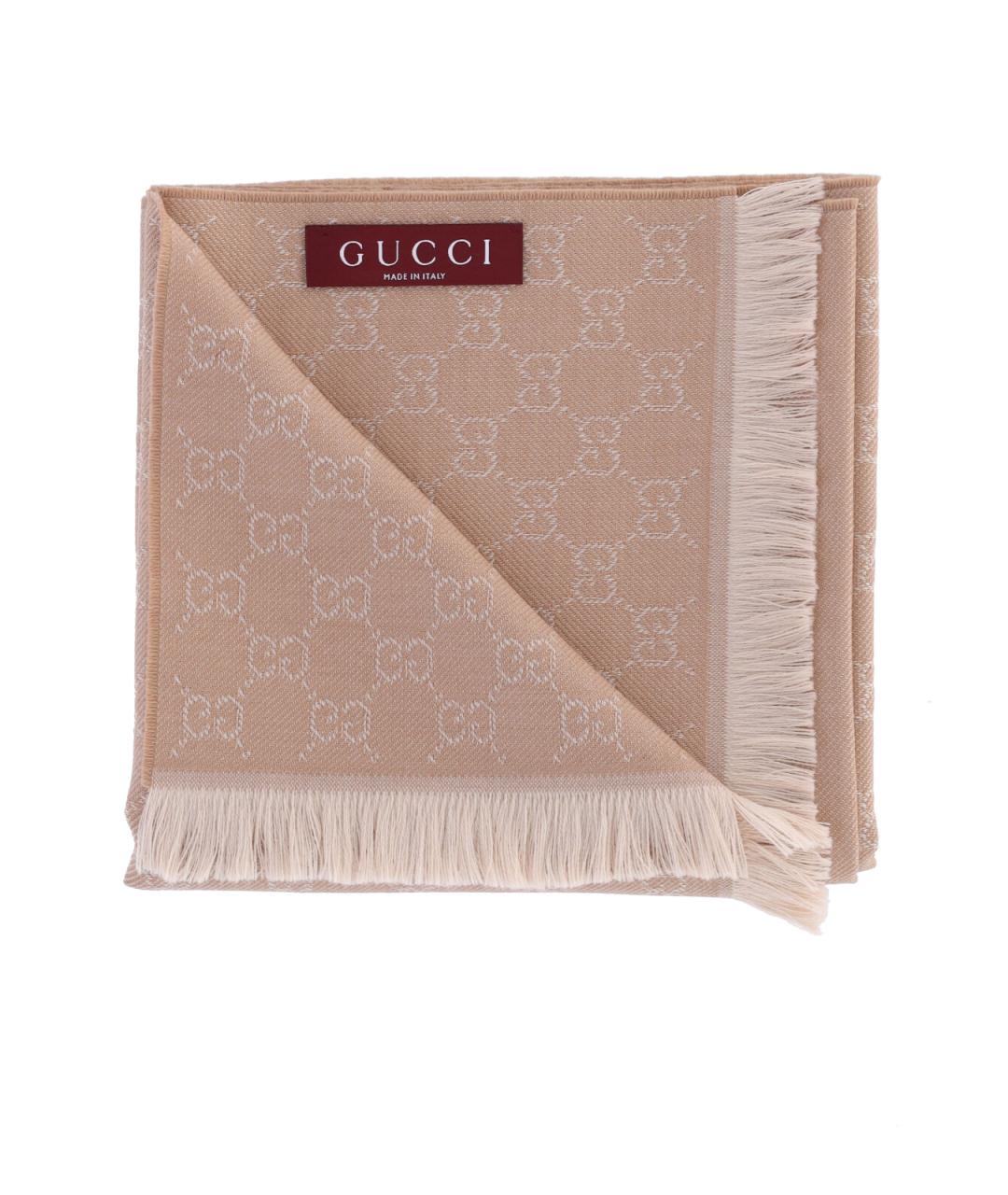 GUCCI Бежевый шерстяной шарф, фото 3