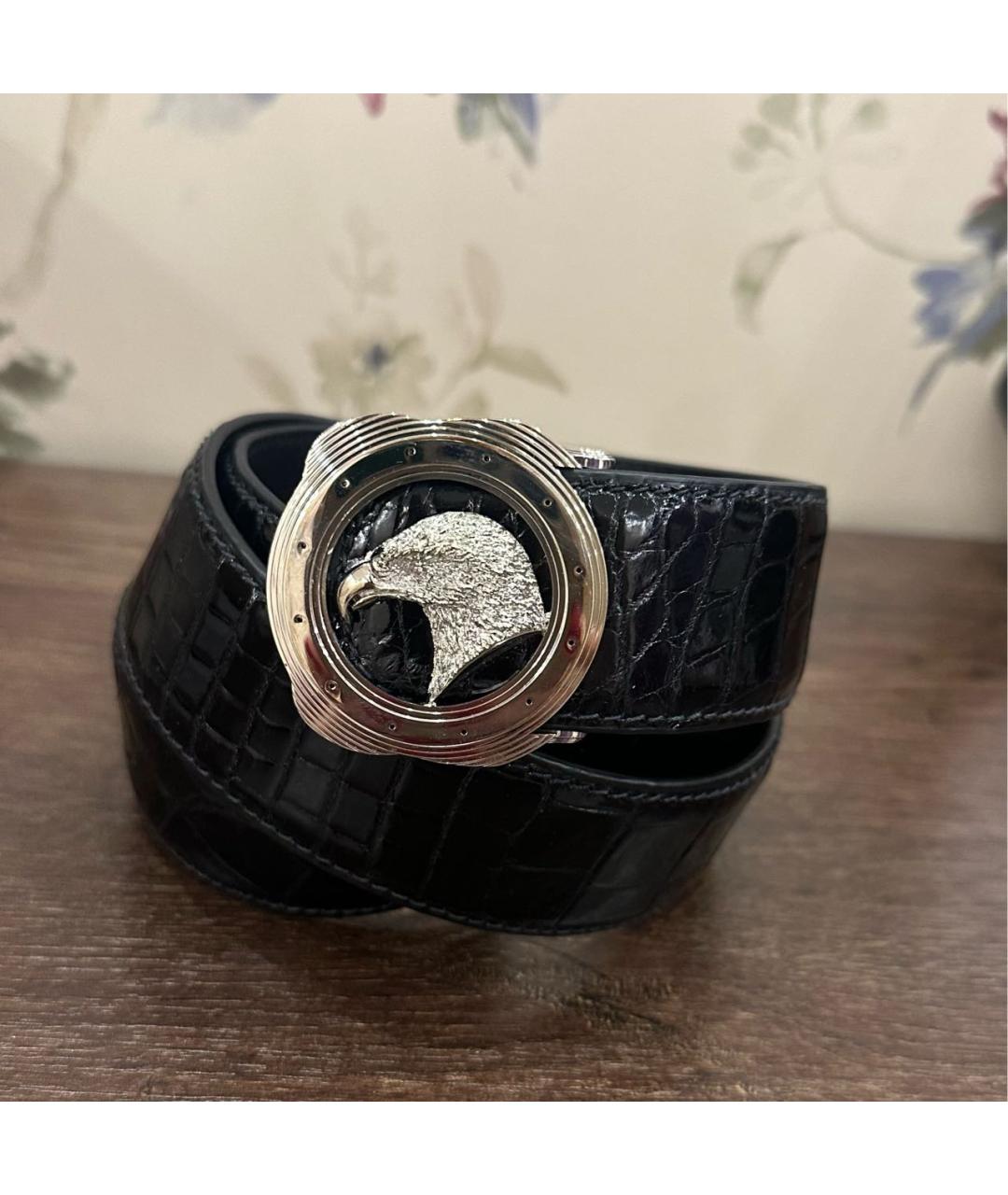 STEFANO RICCI Черный ремень из экзотической кожи, фото 5