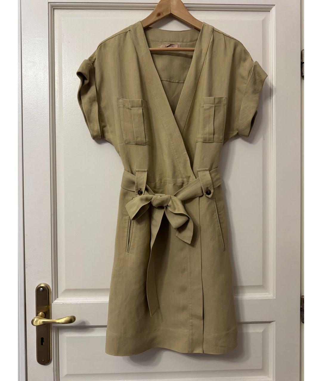 TWIN-SET Хаки хлопковое повседневное платье, фото 6