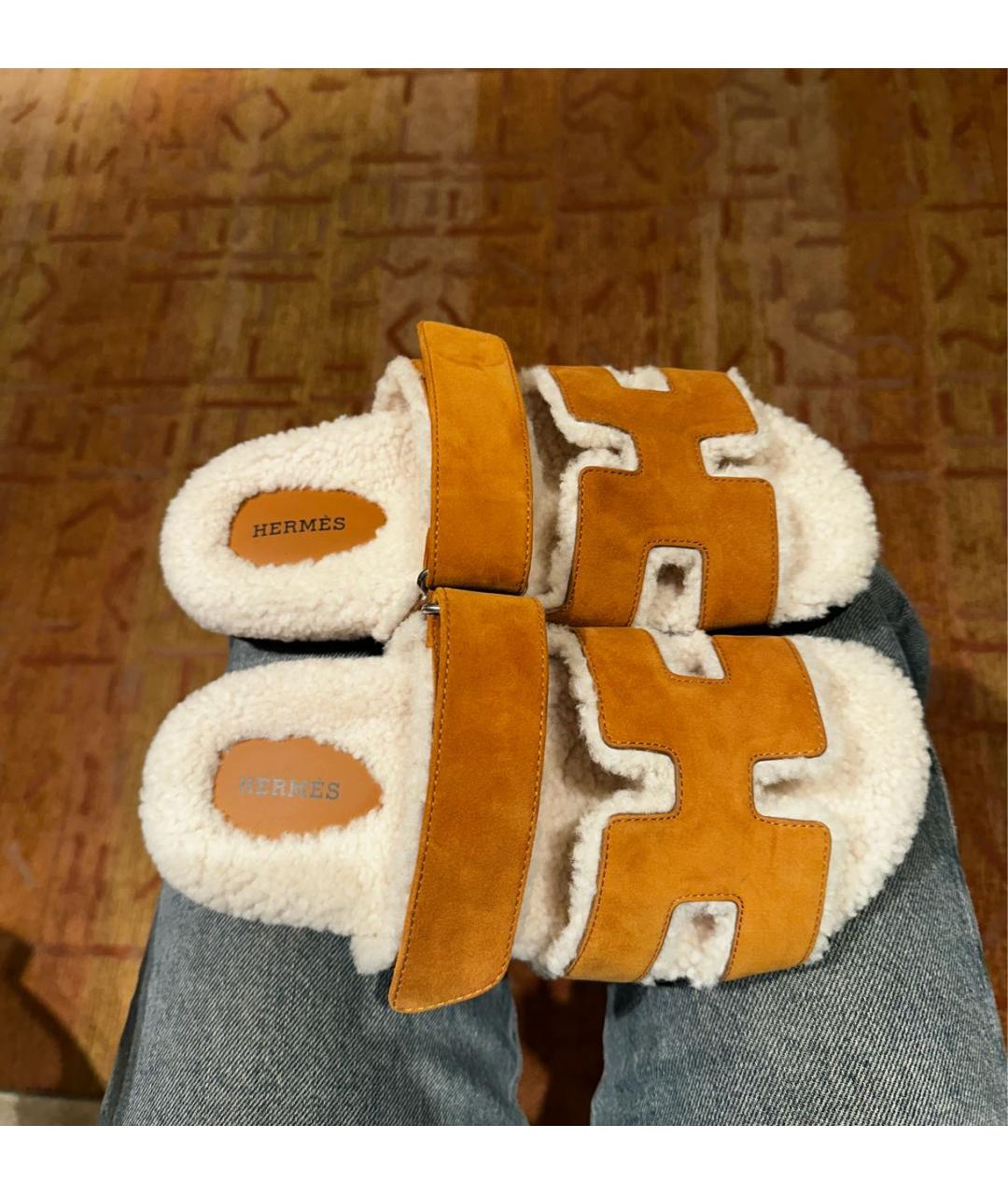 HERMES Коричневые замшевые сандалии, фото 5