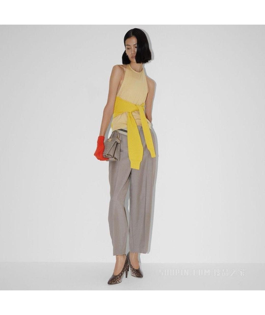 FENDI Бежевые шерстяные прямые брюки, фото 7