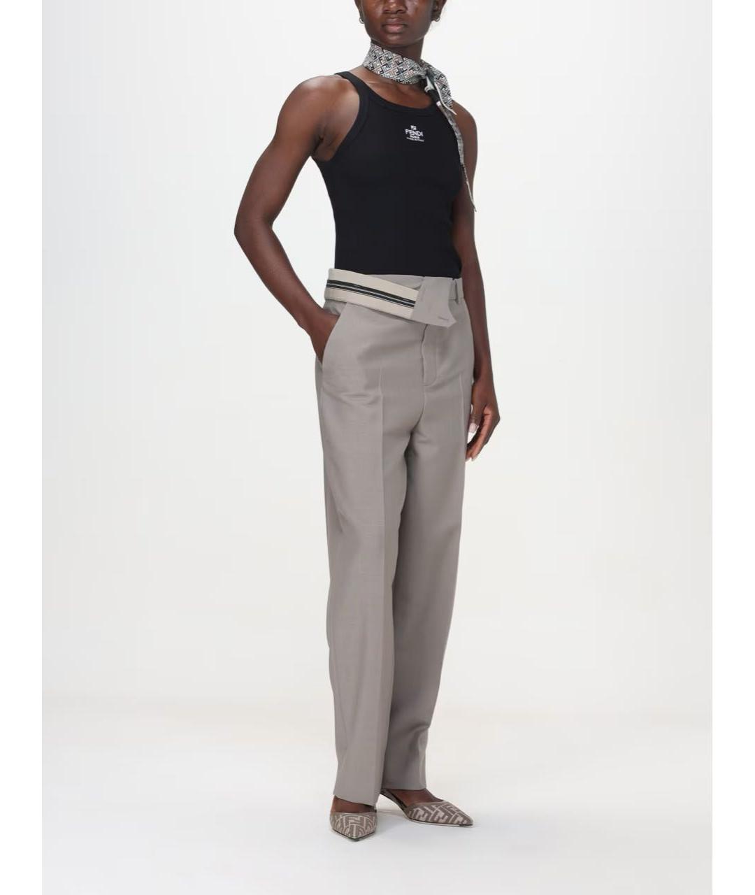 FENDI Бежевые шерстяные прямые брюки, фото 6