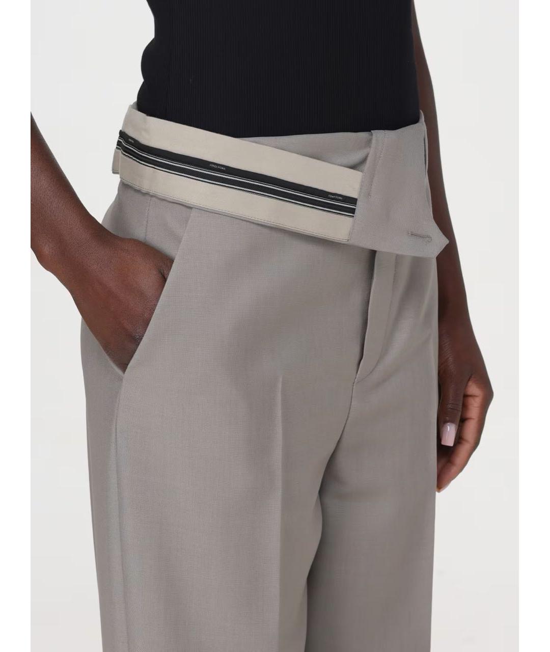 FENDI Бежевые шерстяные прямые брюки, фото 5