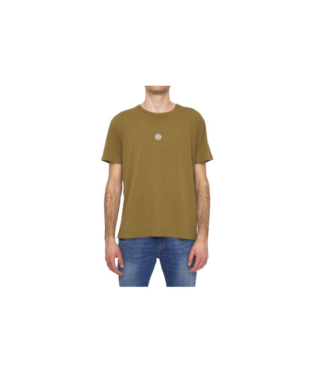 STONE ISLAND Коричневая хлопковая футболка, фото 5