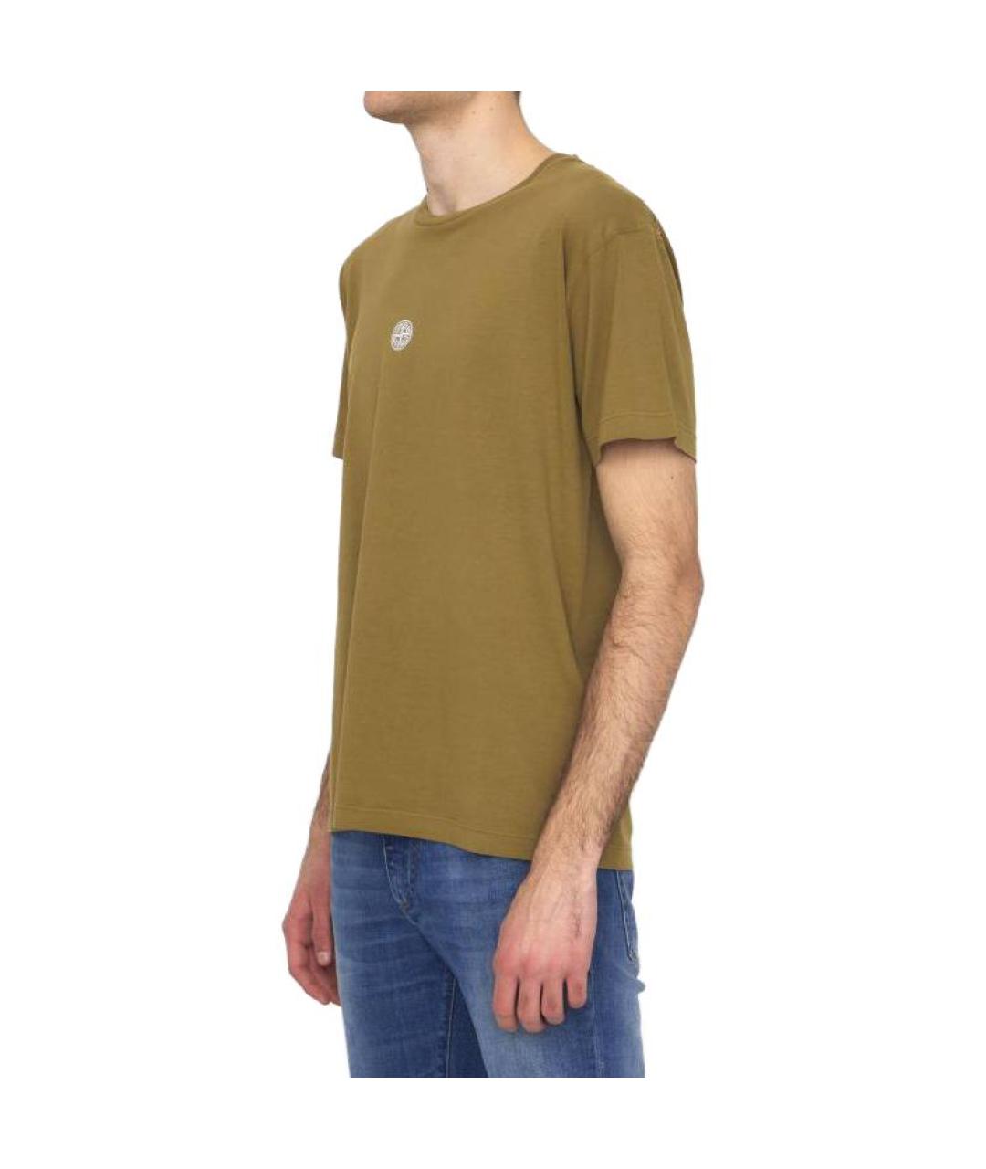 STONE ISLAND Коричневая хлопковая футболка, фото 2