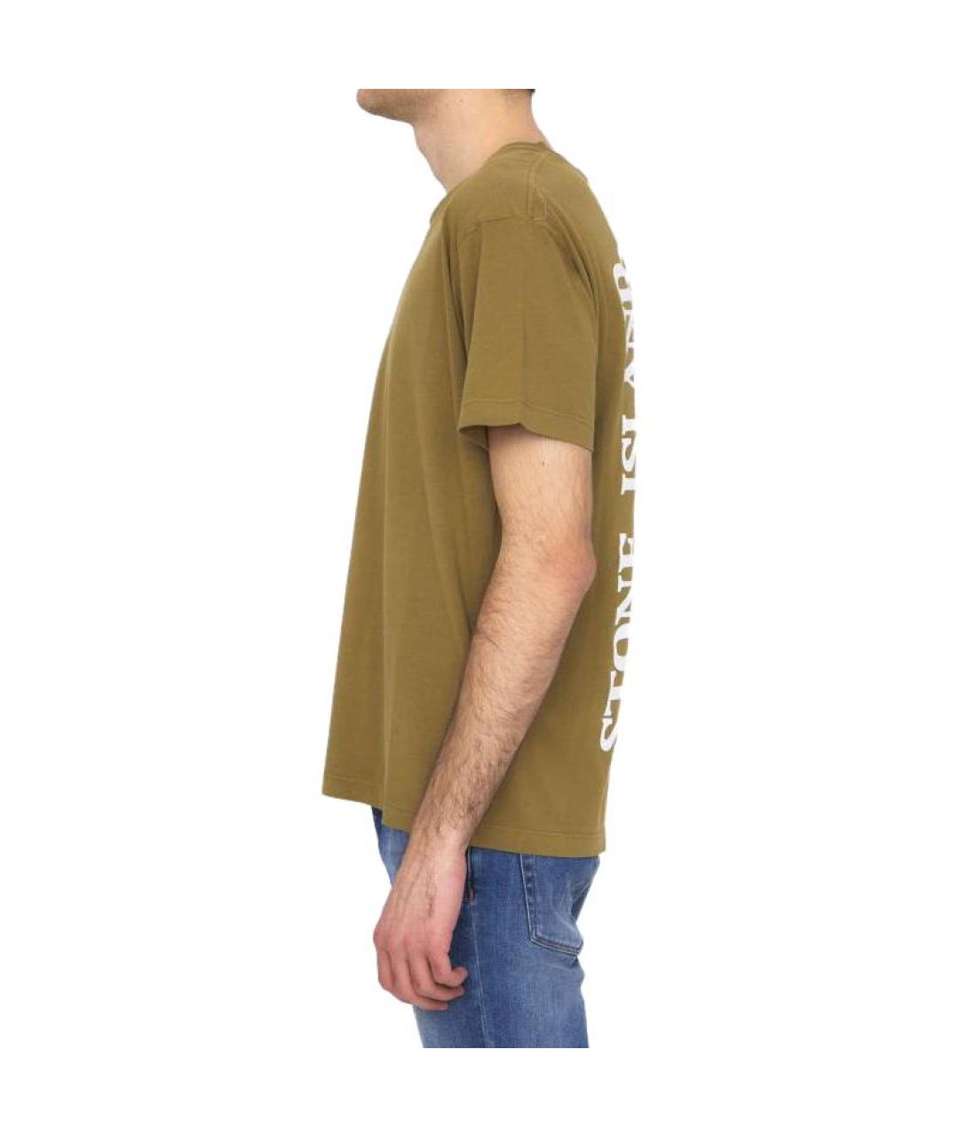 STONE ISLAND Коричневая хлопковая футболка, фото 4