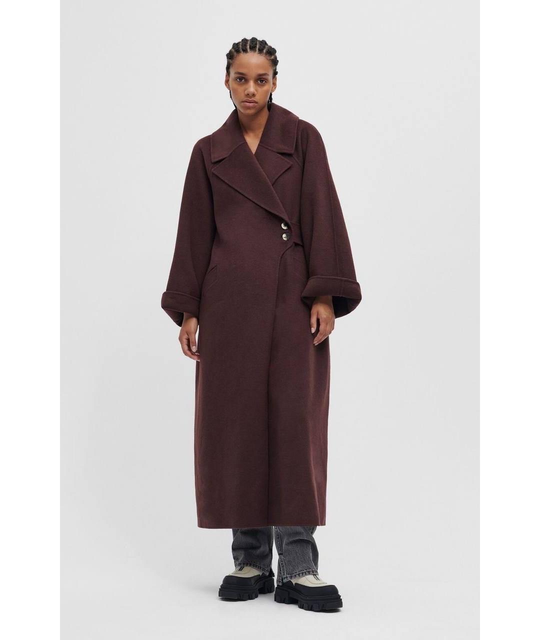 GANNI Коричневое шерстяное пальто, фото 4