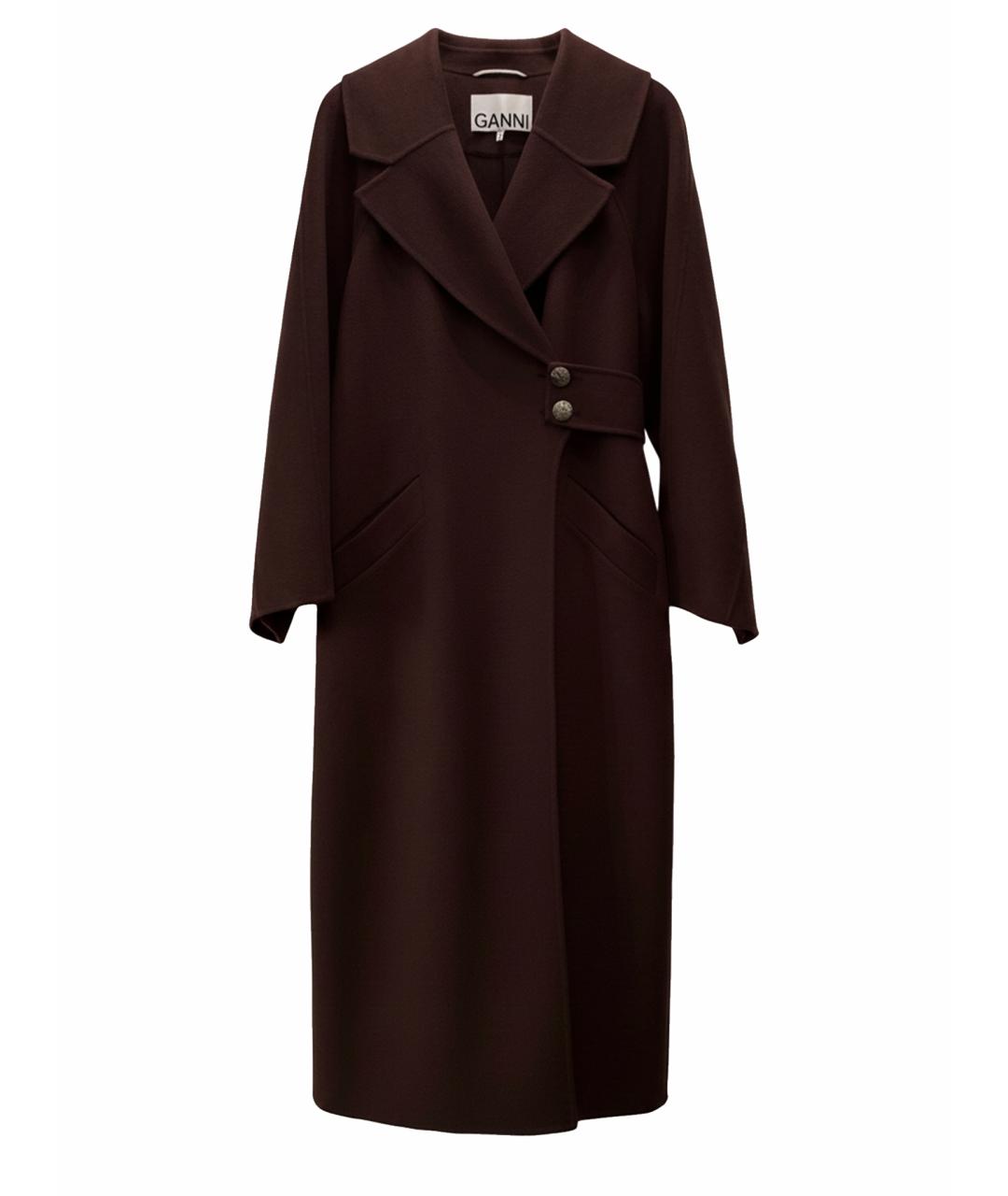 GANNI Коричневое шерстяное пальто, фото 1