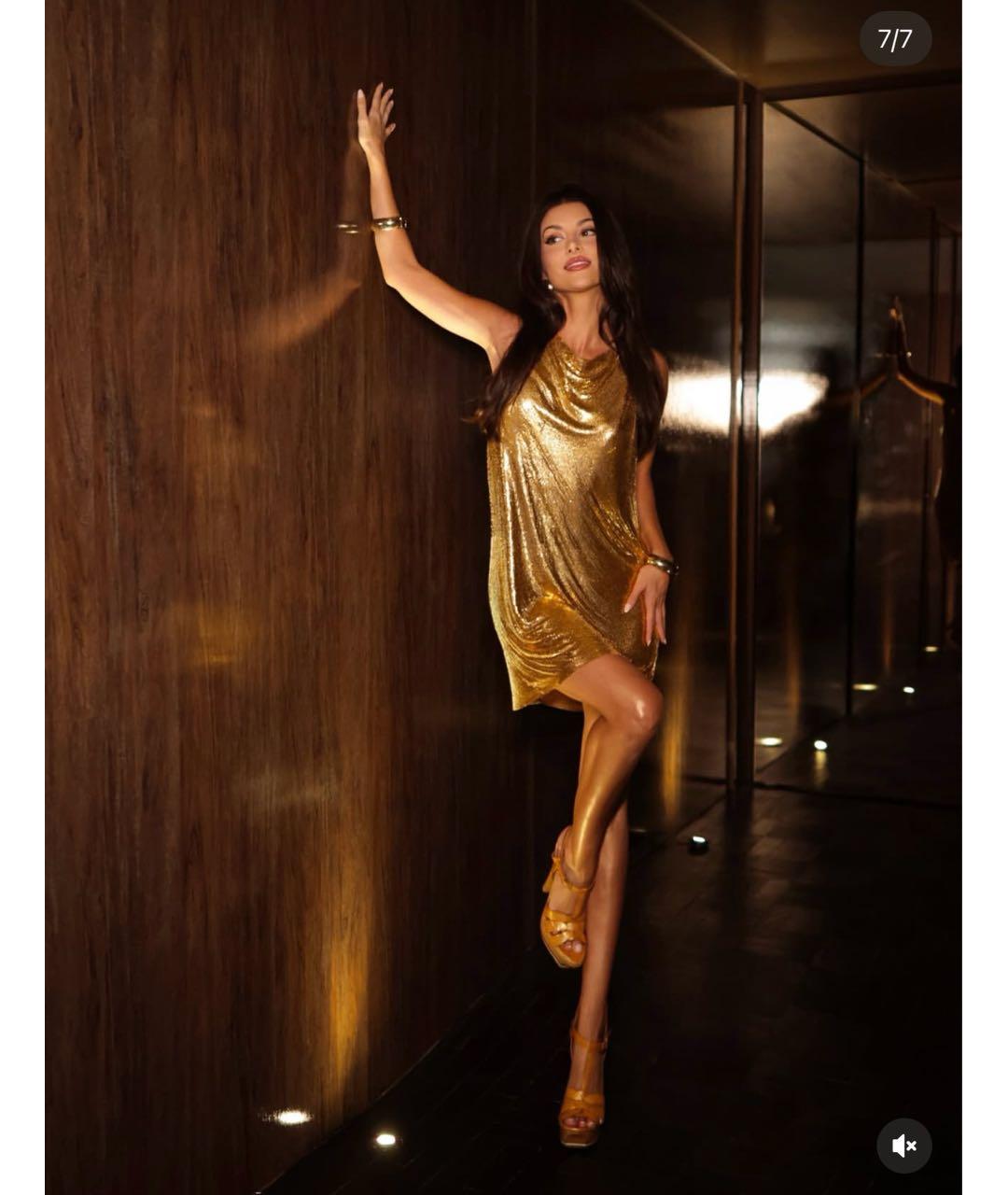 VERSACE Золотое полиэстеровое вечернее платье, фото 7