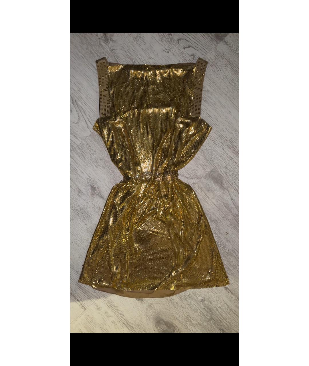 VERSACE Золотое полиэстеровое вечернее платье, фото 9