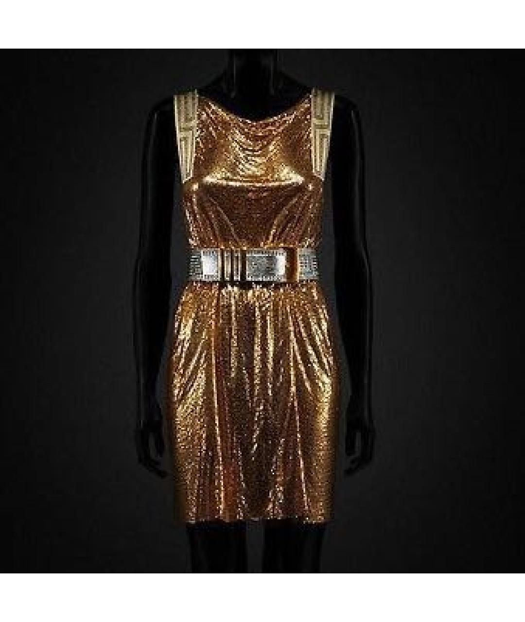 VERSACE Золотое полиэстеровое вечернее платье, фото 9