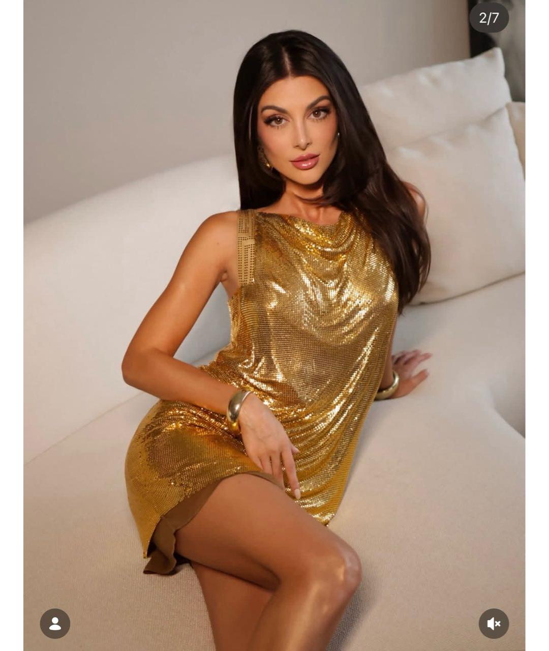 VERSACE Золотое полиэстеровое вечернее платье, фото 6