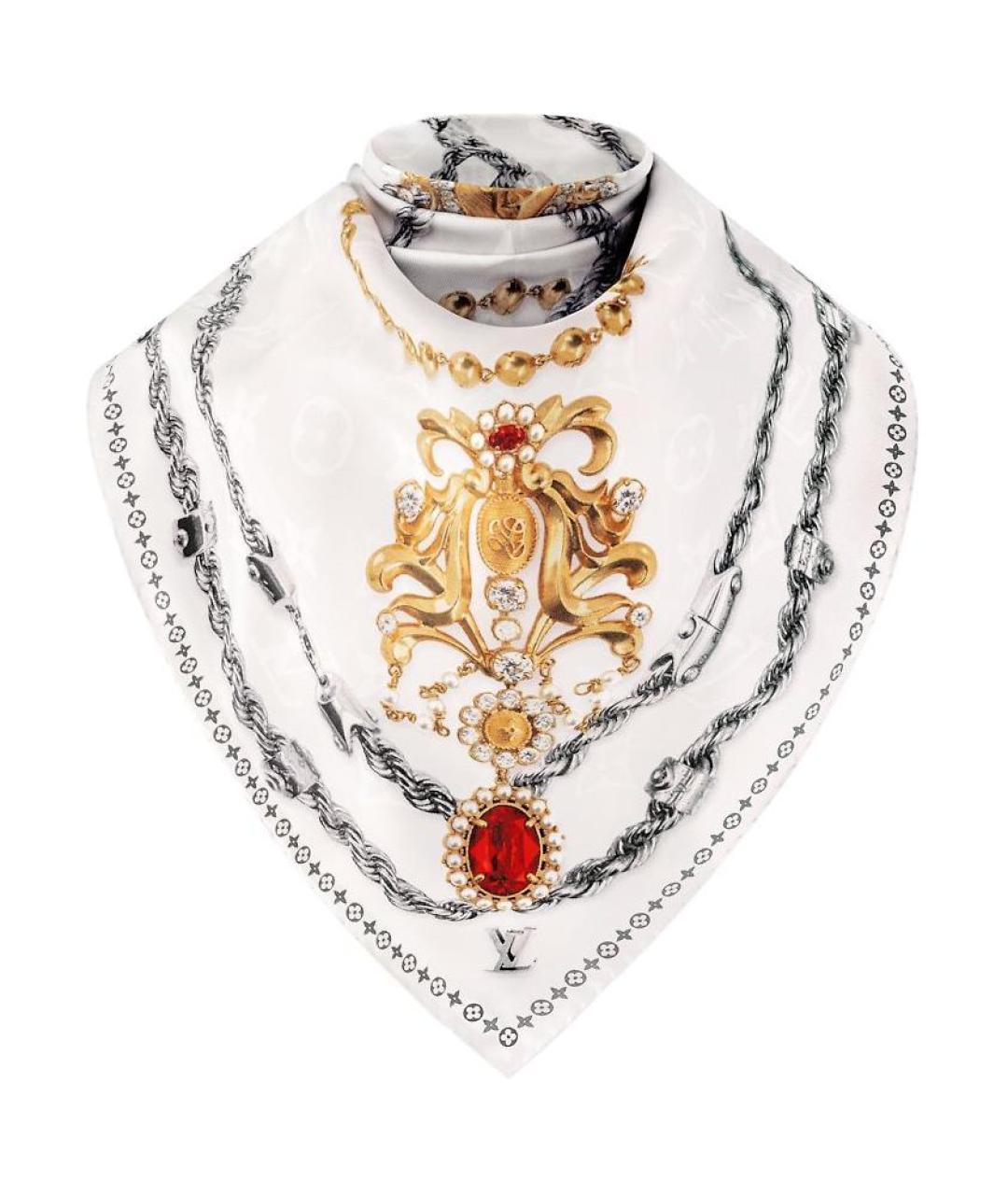 LOUIS VUITTON Белый шелковый шарф, фото 2